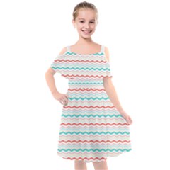 Aqua Coral Waves Kids  Cut Out Shoulders Chiffon Dress