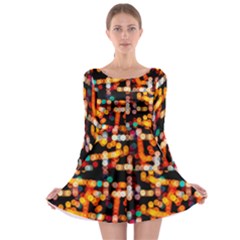 Multicolored Bubbles Print Pattern Long Sleeve Skater Dress