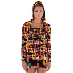 Multicolored Bubbles Print Pattern Long Sleeve Hooded T-shirt by dflcprintsclothing