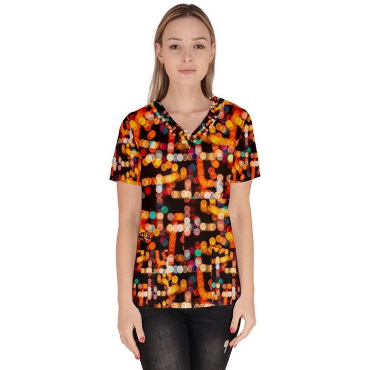 Multicolored Bubbles Print Pattern Women s V-Neck Scrub Top