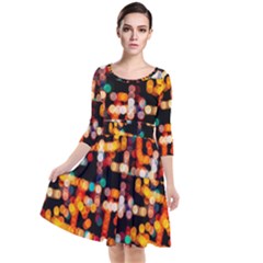 Multicolored Bubbles Print Pattern Quarter Sleeve Waist Band Dress by dflcprintsclothing