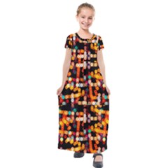 Multicolored Bubbles Print Pattern Kids  Short Sleeve Maxi Dress