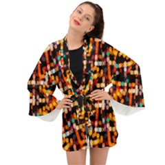 Multicolored Bubbles Print Pattern Long Sleeve Kimono