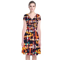 Multicolored Bubbles Print Pattern Short Sleeve Front Wrap Dress by dflcprintsclothing