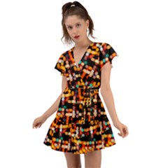 Multicolored Bubbles Print Pattern Flutter Sleeve Wrap Dress by dflcprintsclothing