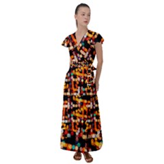 Multicolored Bubbles Print Pattern Flutter Sleeve Maxi Dress by dflcprintsclothing