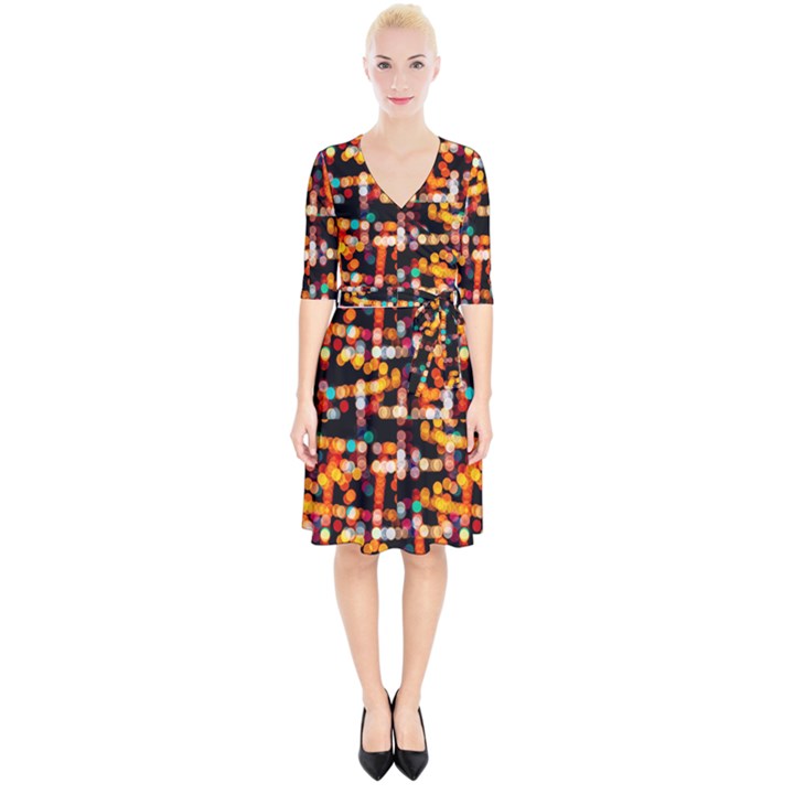 Multicolored Bubbles Print Pattern Wrap Up Cocktail Dress