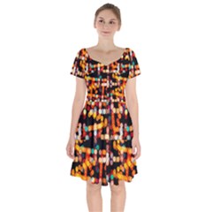 Multicolored Bubbles Print Pattern Short Sleeve Bardot Dress