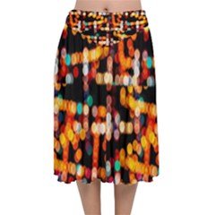 Multicolored Bubbles Print Pattern Velvet Flared Midi Skirt by dflcprintsclothing