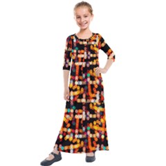 Multicolored Bubbles Print Pattern Kids  Quarter Sleeve Maxi Dress