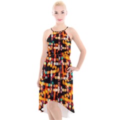 Multicolored Bubbles Print Pattern High-low Halter Chiffon Dress 