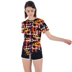 Multicolored Bubbles Print Pattern Asymmetrical Short Sleeve Sports Tee