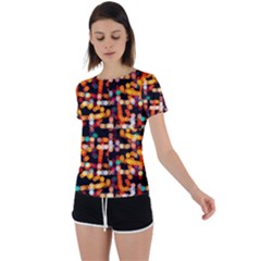 Multicolored Bubbles Print Pattern Back Circle Cutout Sports Tee