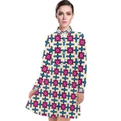 Geometric Long Sleeve Chiffon Shirt Dress