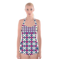 Geometric Boyleg Halter Swimsuit 