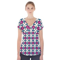 Geometric Short Sleeve Front Detail Top