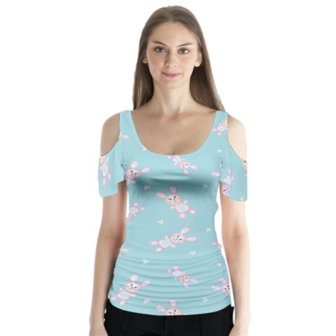 Rabbit  Butterfly Sleeve Cutout Tee  by SychEva