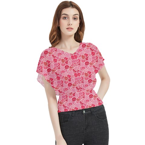 Roses Butterfly Chiffon Blouse by CuteKingdom