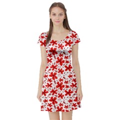 Red Flowers Short Sleeve Skater Dress by CuteKingdom