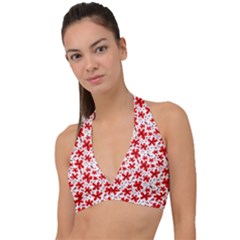 Red Flowers Halter Plunge Bikini Top by CuteKingdom