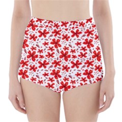 Red Flowers High-waisted Bikini Bottoms by CuteKingdom