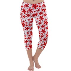 Red Flowers Capri Yoga Leggings by CuteKingdom