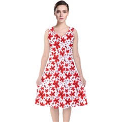 Red Flowers V-neck Midi Sleeveless Dress  by CuteKingdom