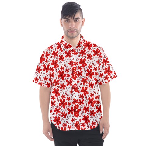 Red Flowers Men s Short Sleeve Shirt by CuteKingdom