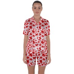 Red Flowers Satin Short Sleeve Pyjamas Set by CuteKingdom