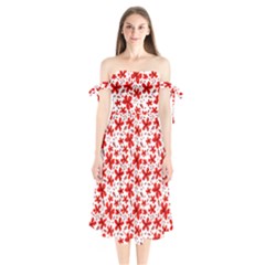 Red Flowers Shoulder Tie Bardot Midi Dress by CuteKingdom