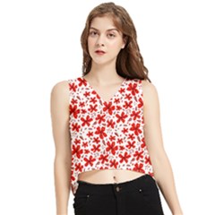 Red Flowers V-neck Cropped Tank Top by CuteKingdom