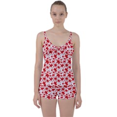 Red Flowers Tie Front Two Piece Tankini by CuteKingdom