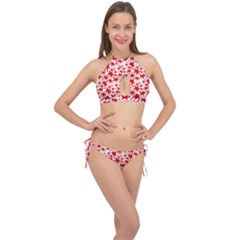 Red Flowers Cross Front Halter Bikini Set by CuteKingdom