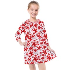 Red Flowers Kids  Quarter Sleeve Shirt Dress by CuteKingdom