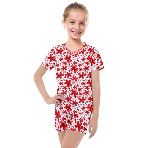 Red Flowers Kids  Mesh Tee And Shorts Set by CuteKingdom