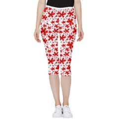 Red Flowers Inside Out Lightweight Velour Capri Leggings 