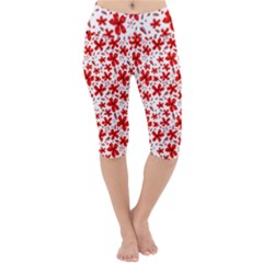 Red Flowers Lightweight Velour Cropped Yoga Leggings by CuteKingdom