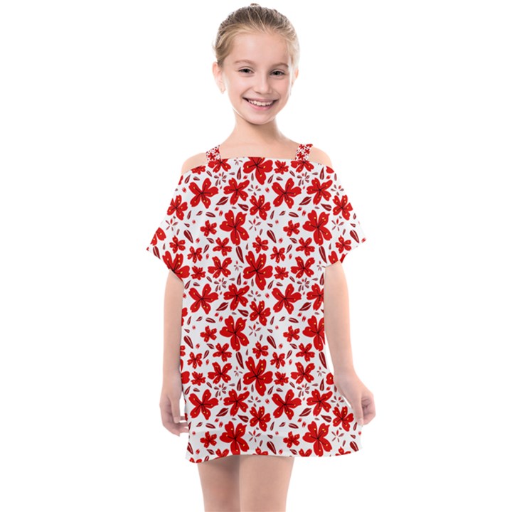 Red Flowers Kids  One Piece Chiffon Dress