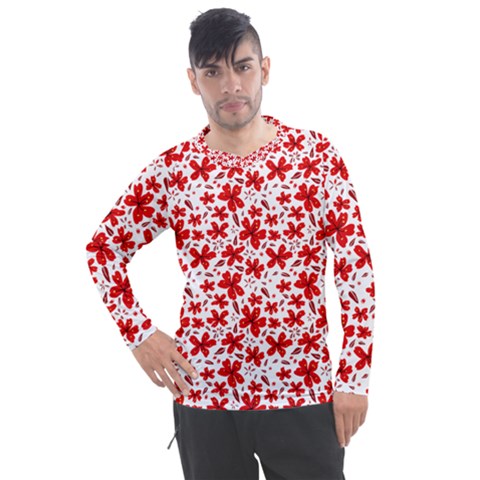 Red Flowers Men s Pique Long Sleeve Tee by CuteKingdom