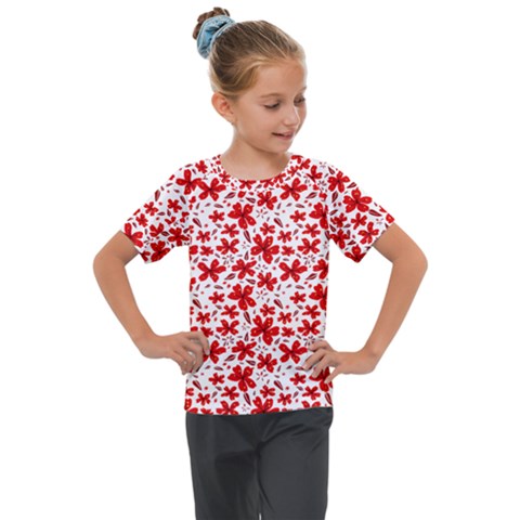 Red Flowers Kids  Mesh Piece Tee by CuteKingdom