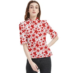 Red Flowers Frill Neck Blouse