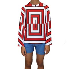 Square Maze Red Kids  Long Sleeve Swimwear by tmsartbazaar