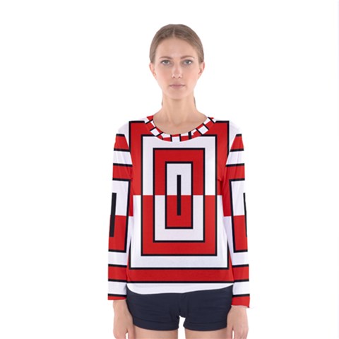 Square Maze Red Women s Long Sleeve Tee by tmsartbazaar