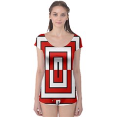 Square Maze Red Boyleg Leotard  by tmsartbazaar