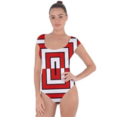 Square Maze Red Short Sleeve Leotard  by tmsartbazaar