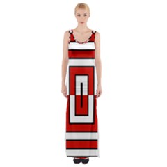 Square Maze Red Thigh Split Maxi Dress by tmsartbazaar