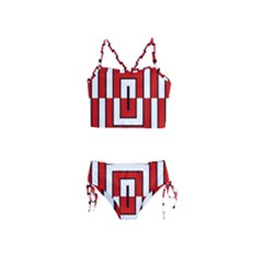 Square Maze Red Girls  Tankini Swimsuit by tmsartbazaar