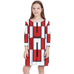 Square Maze Red Kids  Quarter Sleeve Skater Dress