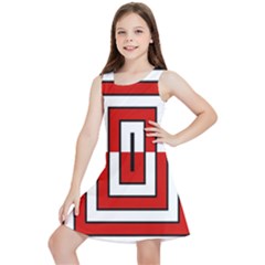 Square Maze Red Kids  Lightweight Sleeveless Dress