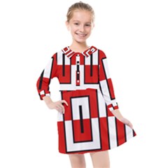 Square Maze Red Kids  Quarter Sleeve Shirt Dress by tmsartbazaar